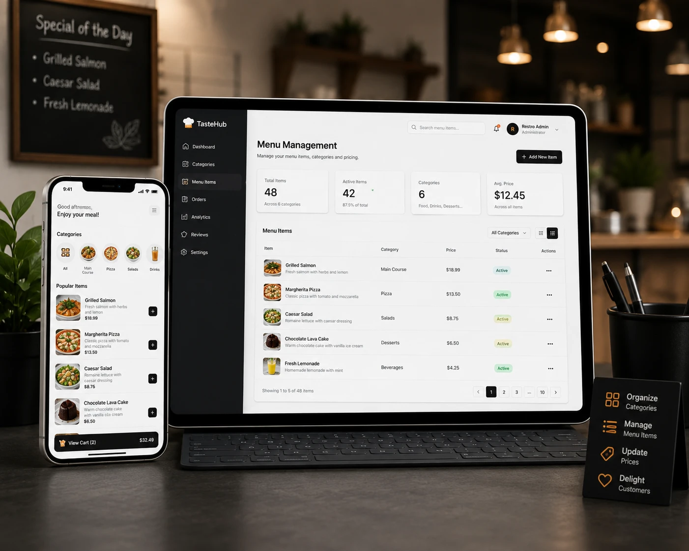 Menu management system interface
